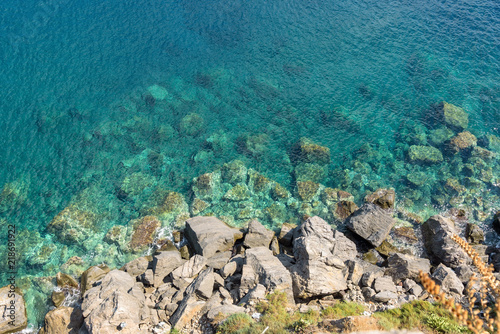 Top view of the rocky coast of Lipari Island