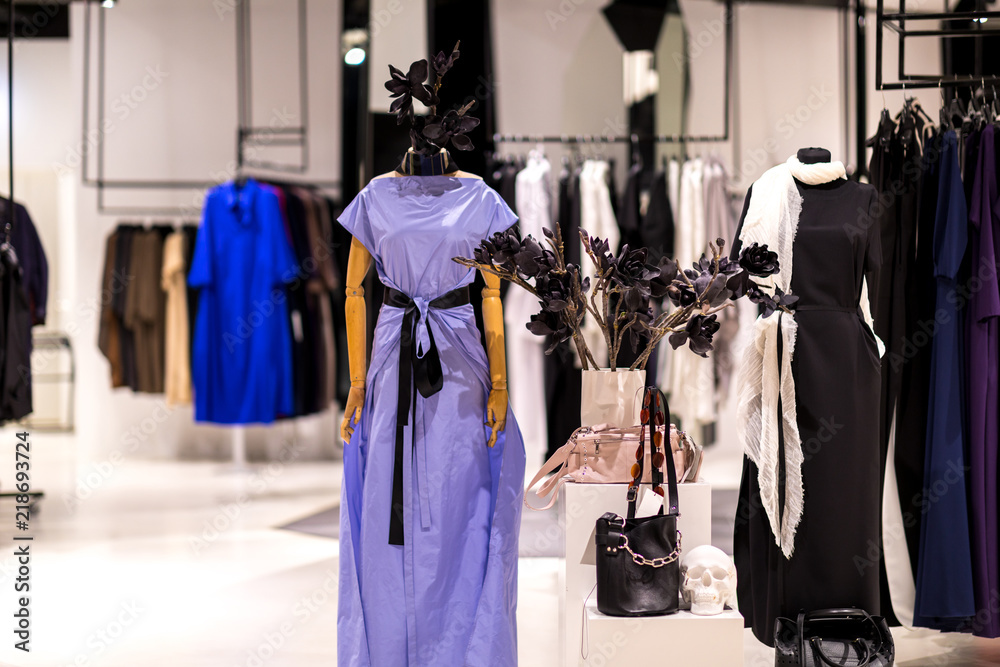 Fashion stylish luxury clothes display. Image and stylish services, selection of colors, types