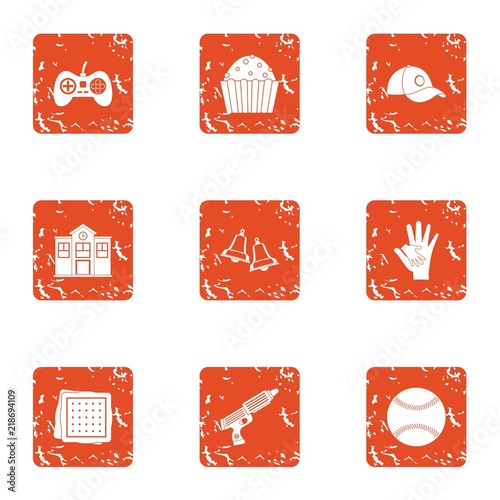 Game family icons set. Grunge set of 9 game family vector icons for web isolated on white background