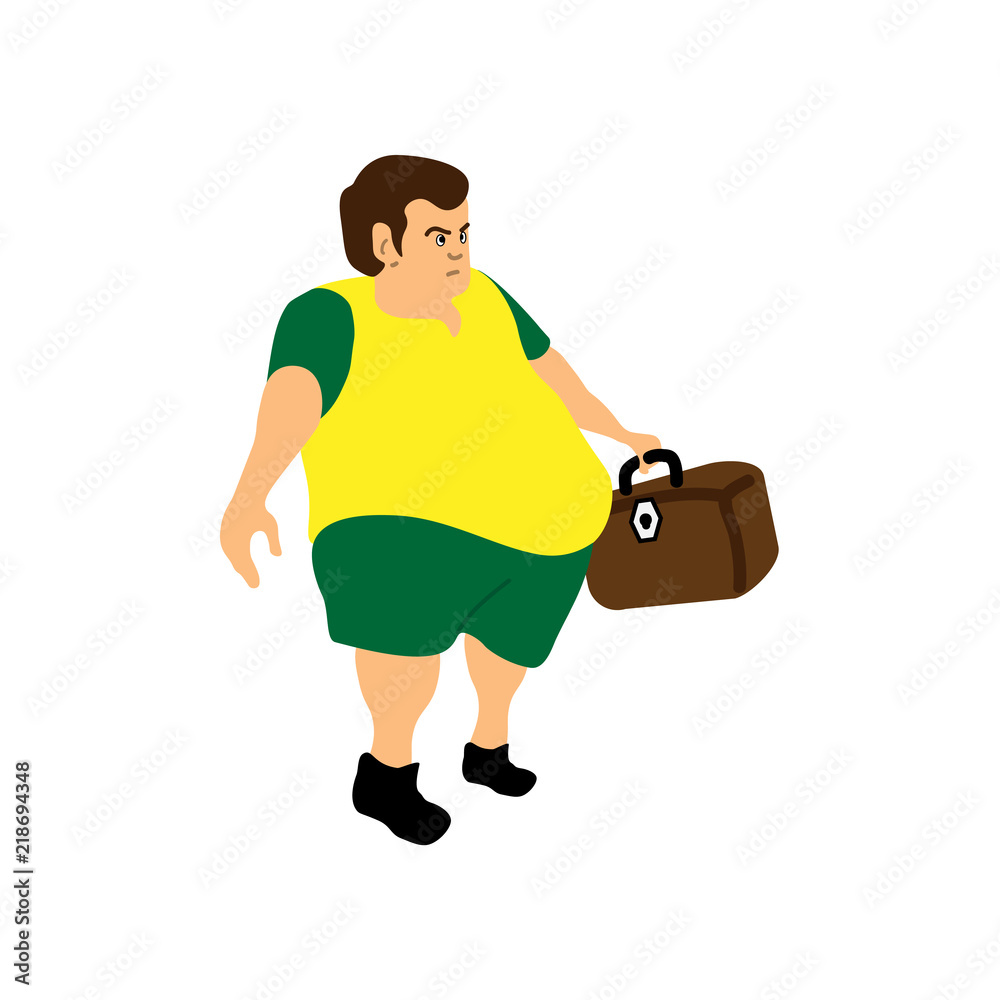 angry fat boy with bag. Funny cartoon character. Fat guy. Illustration  vector stock. Stock Vector | Adobe Stock