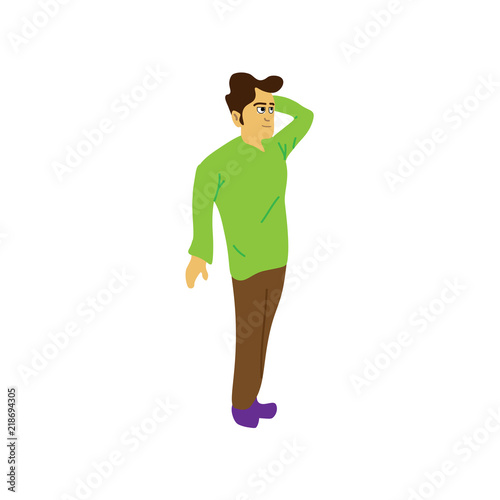 Confused man standing vector illustration, thinking man cartoon