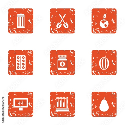 Biomedical science icons set. Grunge set of 9 biomedical science vector icons for web isolated on white background
