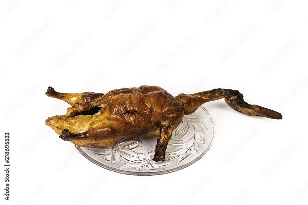 roasted duck on white background