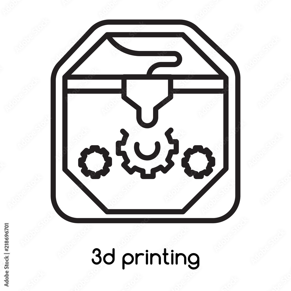 3d printing icon vector isolated on white background, 3d printing sign , line or linear design elements in outline style