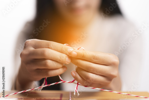 Closeup hand Young asian te...
