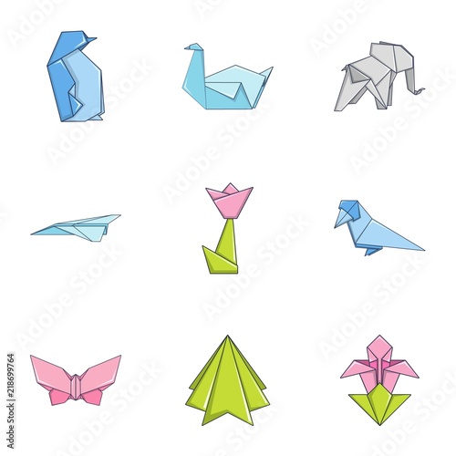 Fold paper icons set. Cartoon set of 9 fold paper vector icons for web isolated on white background