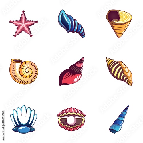 Cockleshell icons set. Cartoon set of 9 cockleshell vector icons for web isolated on white background