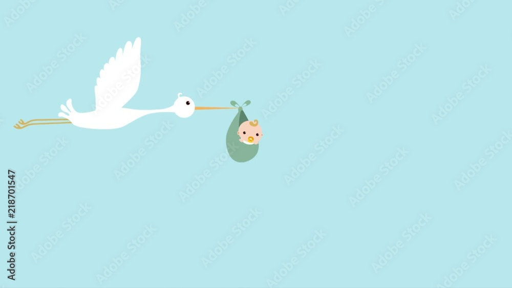 Stork Bringing a Newborn Baby