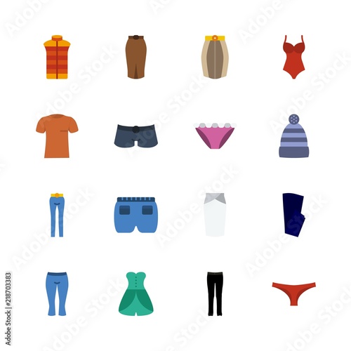 clothes vector icons set. skirt  short  blue trousers and trousers in this set