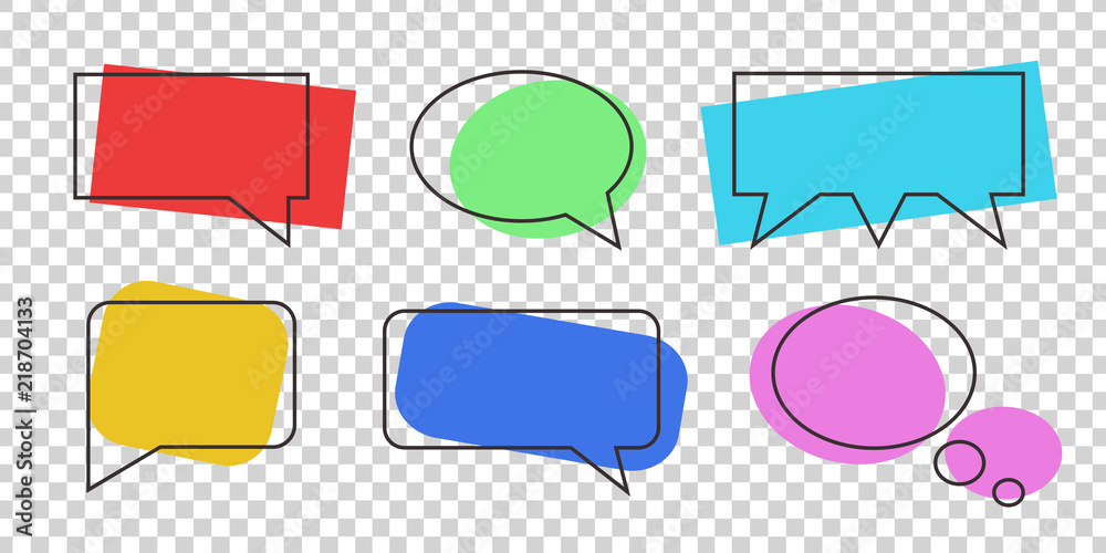 Vector set of cartoon isolated speech bubbles with memphis shape design for decoration and covering on the transparent background. Vector set of cartoon isolated speech bubbles with memphis shape design for decoration and covering on the transparent background.
