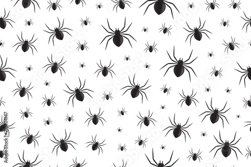 Vector realistic isolated seamless pattern with spiders for decoration and covering on the white background. Creepy background for Halloween.