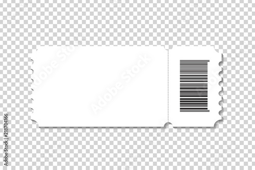 Vector realistic isolated cinema ticket template for decoration and covering on the transparent background. photo