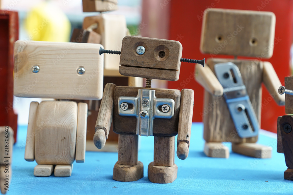 Wooden robot toys Stock Photo | Adobe Stock