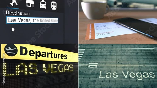 Flight to Las Vegas. Traveling to the United States conceptual montage animation
