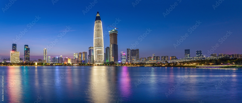 Fototapeta premium Shenzhen night scenery panorama / Nanshan District Houhai CBD