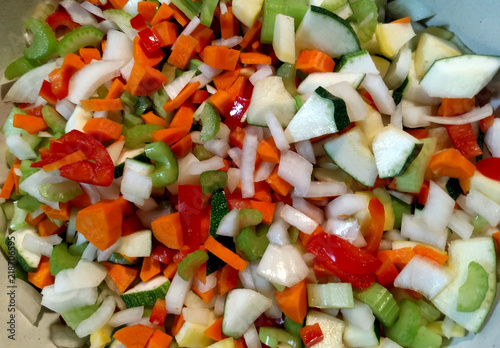 Many vegetables chopped up in an instant pot,