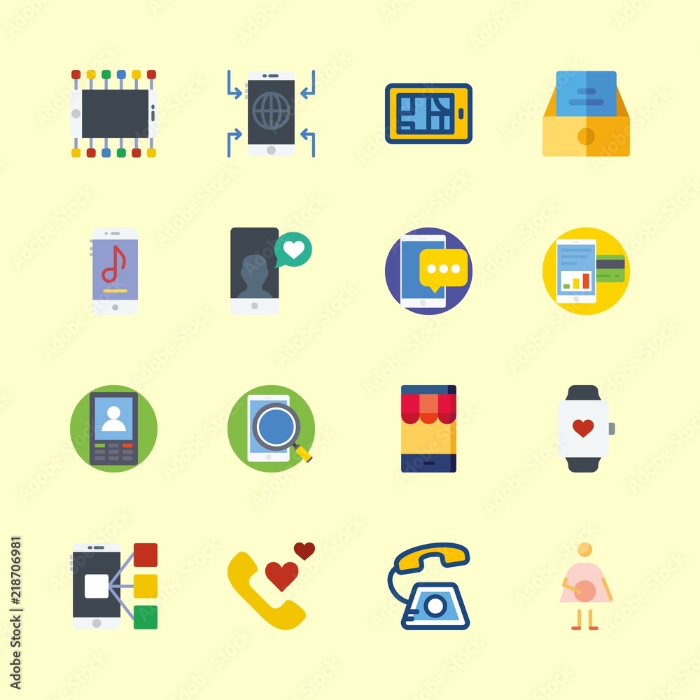 telephone vector icons set. pregnantcy, inbox, smartwatch and smartphone in this set