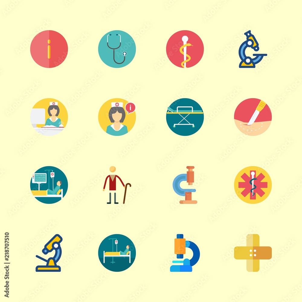 hospital icons set. chemist, gauze, sitting and blue graphic works