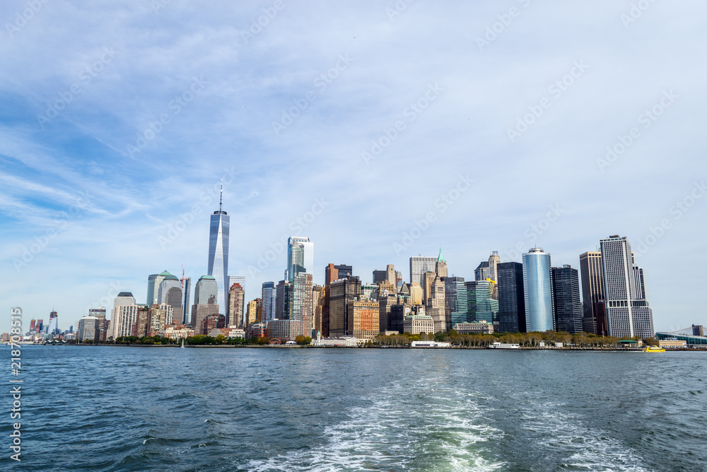 NYC financial district from a ferry