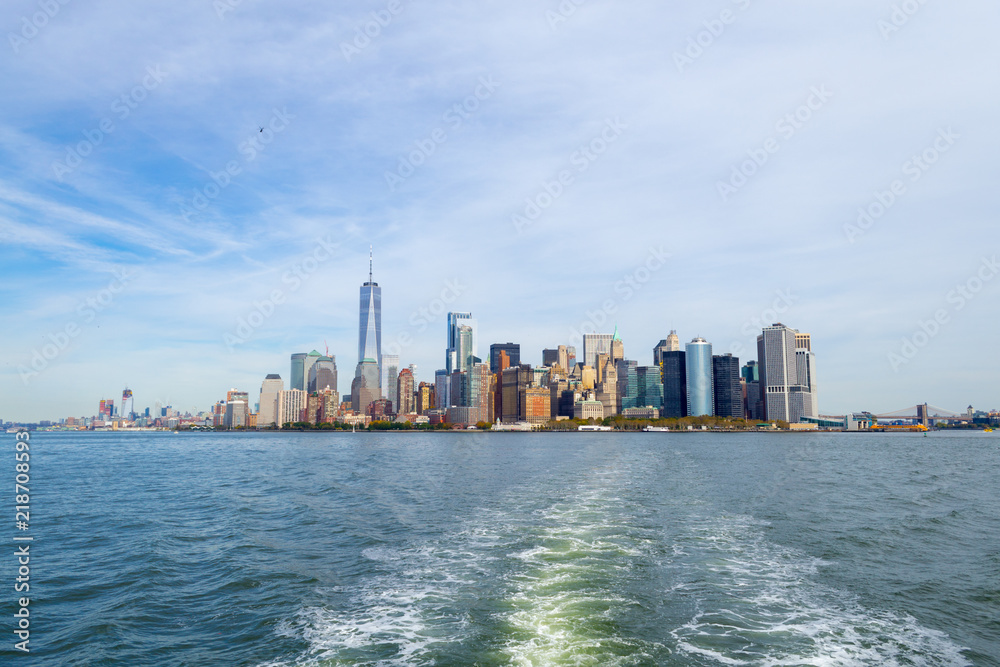 NYC financial district from a ferry