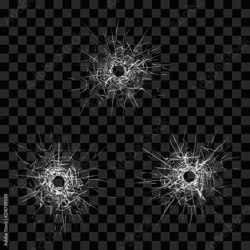 Bullet hole effect in tempered glass template vector illustration on transparent background