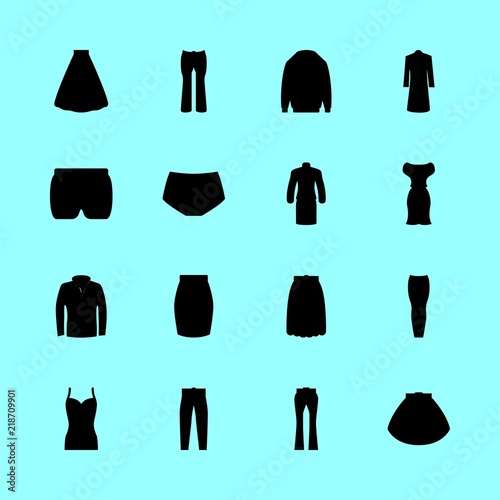 clothes vector icons set. short, swimsuit, trousers and leather jacket in this set