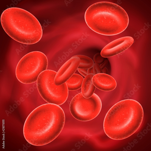 Erythrocytes - red blood cells flowing in veins - medical health care isolated vector illustration
