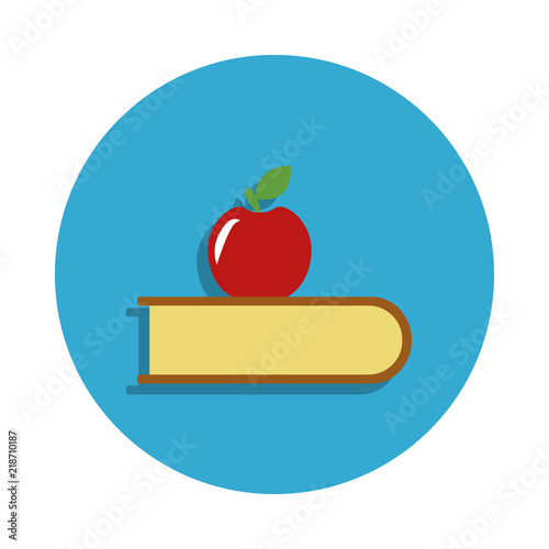 apple and book colored in blue badge icon. Element of school icon for mobile concept and web apps. Detailed apple and book icon can be used for web and mobile
