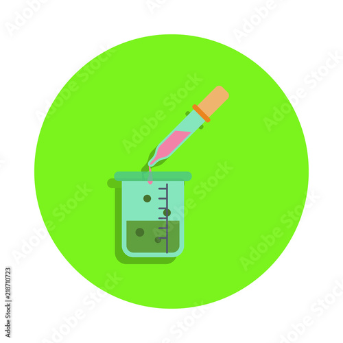 colored test tube liquid and pipette in green badge icon. Element of science and laboratory for mobile concept and web apps. Detailed test tube liquid and pipette icon