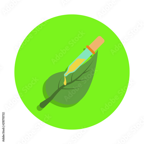 colored leaf of plant and test tube in green badge icon. Element of science and laboratory for mobile concept and web apps. Detailed leaf of plant and test tube icon