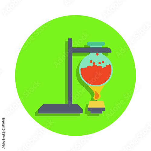 colored heating of chemical fluid in green badge icon. Element of science and laboratory for mobile concept and web apps. Detailed heating of chemical fluid icon