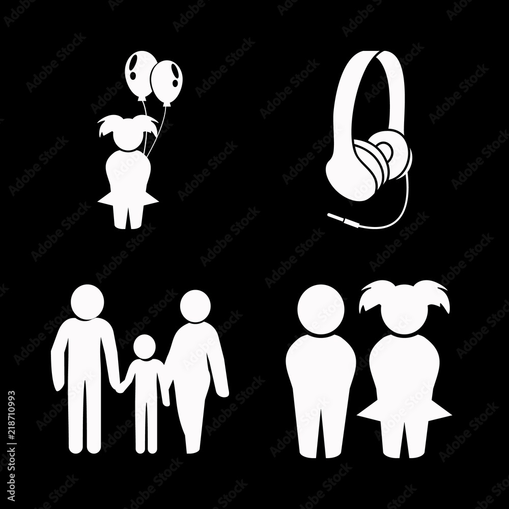 summer vector icons set. irons headphones, boy and girl child, girl and family in this set
