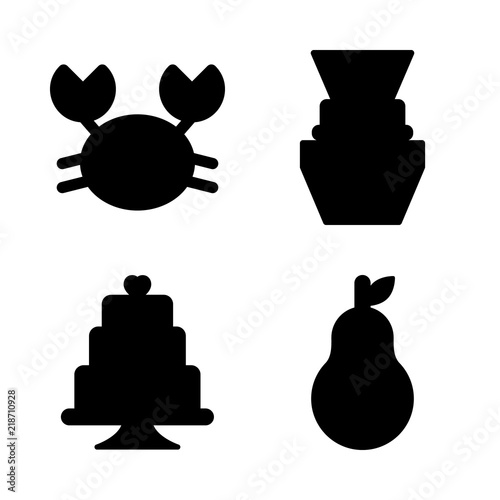 food vector icons set. pear, capsule, crab and wedding cake in this set