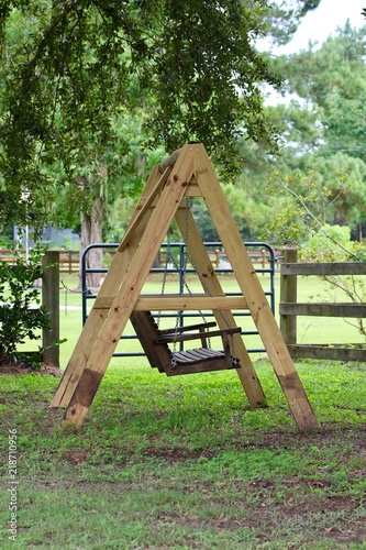 Bench Swing with A-Frame in Yard
