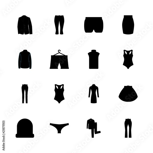 clothes vector icons set. trousers, skirt, vest and suit in this set