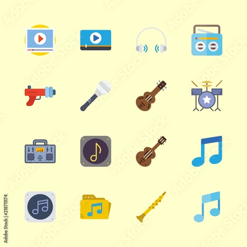 music vector icons set. music folder, musical note, spanish guitar and blaster in this set