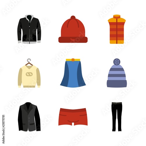 clothes icons set. fashionable, parachute, mockup and clothing graphic works