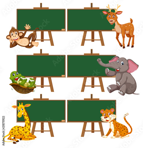 A set of animals and blackboard
