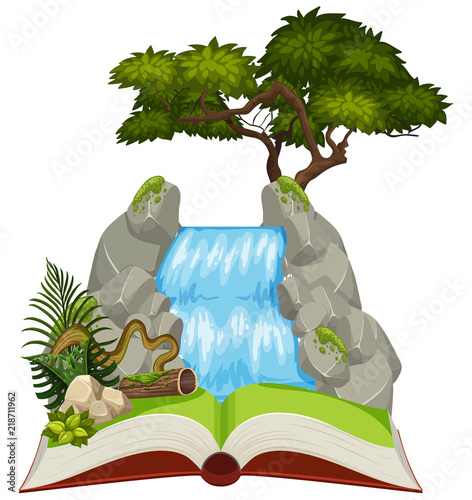 Natural waterfall on open book