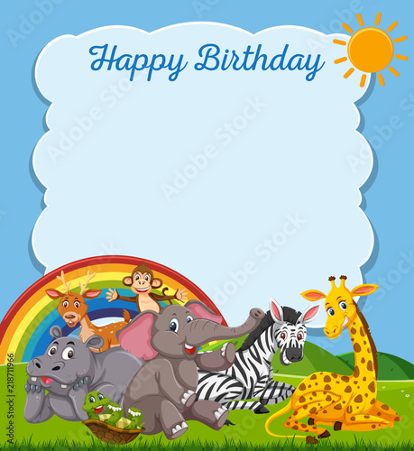 Animals happy birthday card template