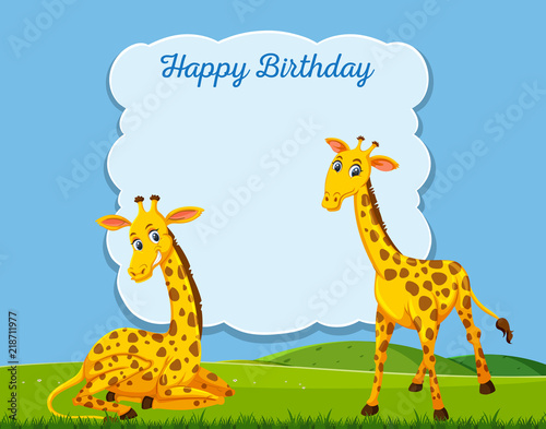 Giraffe on happy bithday card template