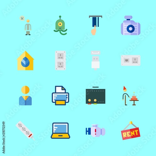 technology icons set. port, call, dark and background graphic works