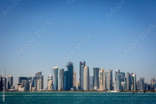 The skyline of Doha in a haze winter day in Qatar © LMspencer