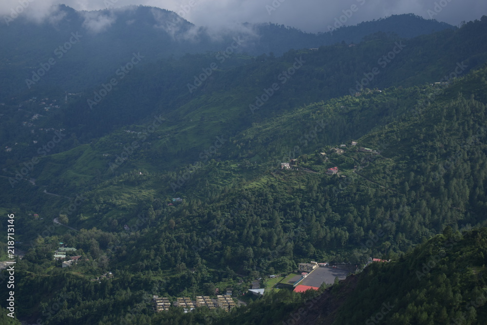 mountain landscape with cloud sky and valley natural forest in monsoon season