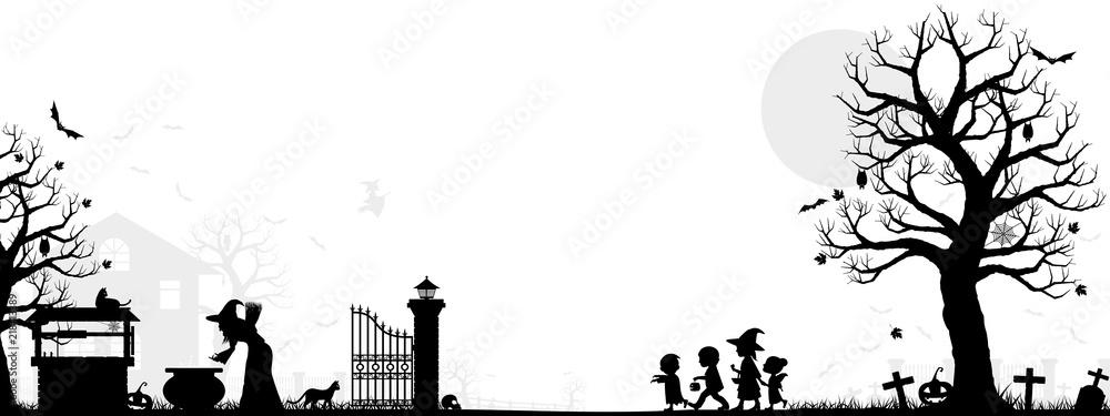 Naklejka premium Simple Halloween silhouette background. There are 2 unique layers ( black and gray). Easy to manage color.