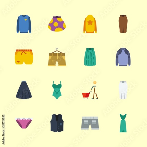 clothes vector icons set. dress  short  panties and online store in this set