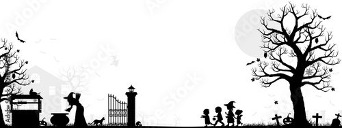 Simple Halloween silhouette background. There are 2 unique layers ( black and gray). Easy to  manage color.