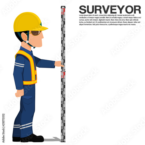 A surveyor is holding the staff on transparent background