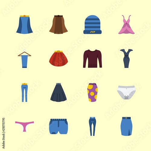 clothes icons set. hairstyle, bed, women and shoes graphic works