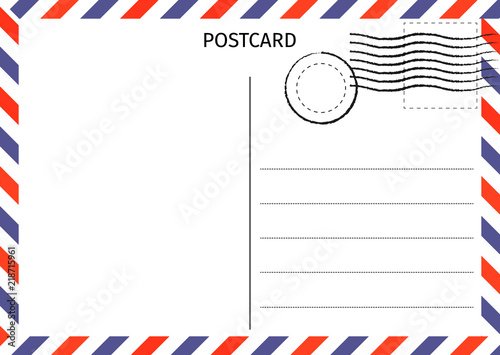 Postcard. Air Mail. Postal card illustration for design. Travel card design. Postcard on white background.
